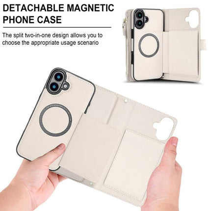 KLT-033 Detachable 2 in 1 Zipper Wallet Magnetic Phone Case with Lanyard, For iPhone 16 Plus, For iPhone 16, For iPhone 15 Pro Max