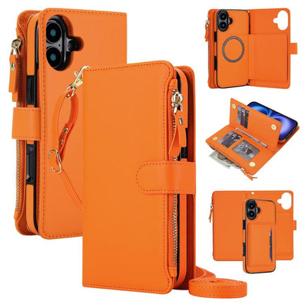 KLT-033 Detachable 2 in 1 Zipper Wallet Magnetic Phone Case with Lanyard, For iPhone 16 Plus, For iPhone 16, For iPhone 15 Pro Max