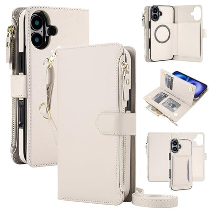 KLT-033 Detachable 2 in 1 Zipper Wallet Magnetic Phone Case with Lanyard, For iPhone 16 Plus, For iPhone 16, For iPhone 15 Pro Max