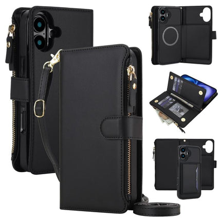 KLT-033 Detachable 2 in 1 Zipper Wallet Magnetic Phone Case with Lanyard, For iPhone 16 Plus, For iPhone 16, For iPhone 15 Pro Max