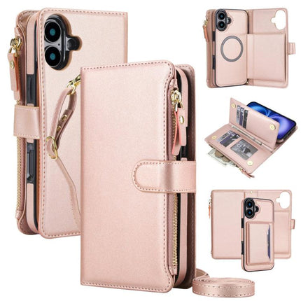 KLT-033 Detachable 2 in 1 Zipper Wallet Magnetic Phone Case with Lanyard, For iPhone 16 Plus, For iPhone 16, For iPhone 15 Pro Max