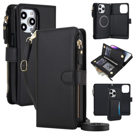 KLT-033 Detachable 2 in 1 Zipper Wallet Magnetic Phone Case with Lanyard, For iPhone 16 Plus, For iPhone 16, For iPhone 15 Pro Max