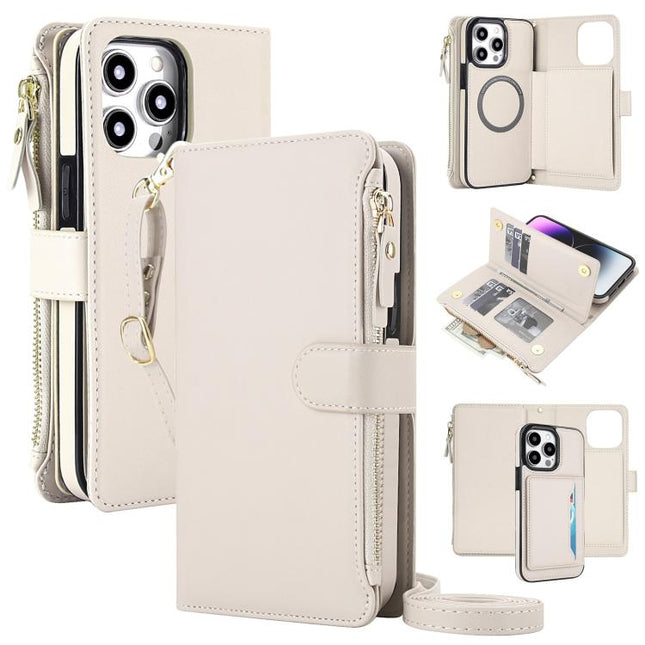 KLT-033 Detachable 2 in 1 Zipper Wallet Magnetic Phone Case with Lanyard, For iPhone 15 Pro, For iPhone 15 Plus / 14 Plus, For iPhone 15