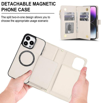 KLT-033 Detachable 2 in 1 Zipper Wallet Magnetic Phone Case with Lanyard, For iPhone 15 Pro, For iPhone 15 Plus / 14 Plus, For iPhone 15