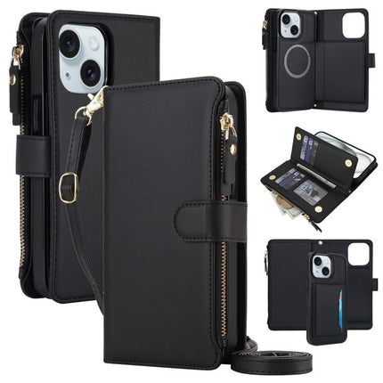 KLT-033 Detachable 2 in 1 Zipper Wallet Magnetic Phone Case with Lanyard, For iPhone 15 Pro, For iPhone 15 Plus / 14 Plus, For iPhone 15