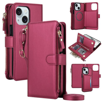 KLT-033 Detachable 2 in 1 Zipper Wallet Magnetic Phone Case with Lanyard, For iPhone 15 Pro, For iPhone 15 Plus / 14 Plus, For iPhone 15