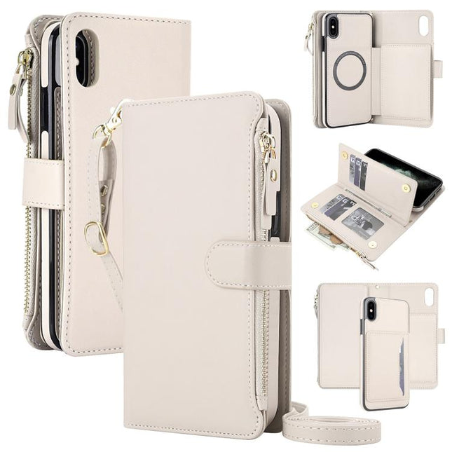 KLT-033 Detachable 2 in 1 Zipper Wallet Magnetic Phone Case with Lanyard, For iPhone XS Max, For iPhone 8 Plus / 7 Plus