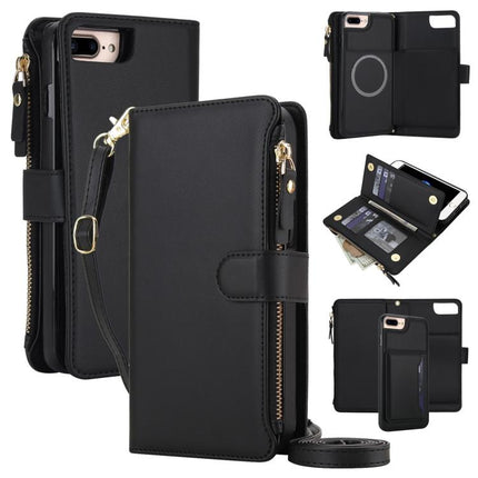 KLT-033 Detachable 2 in 1 Zipper Wallet Magnetic Phone Case with Lanyard, For iPhone XS Max, For iPhone 8 Plus / 7 Plus