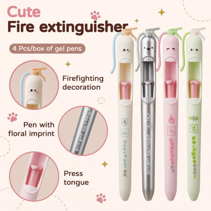 4 PCS/Set Fire Extinguisher Design 0.5mm Tip Retractable Gel Pen for Students