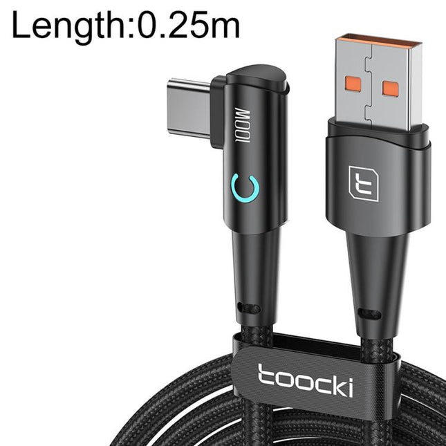 Toocki 100W USB to Type-C Right-Angle Aluminum Alloy Fast Charging Data Cable, 0.25m, 2m, 3m