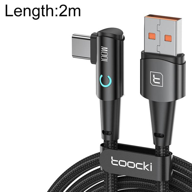 Toocki 100W USB to Type-C Right-Angle Aluminum Alloy Fast Charging Data Cable, 0.25m, 2m, 3m