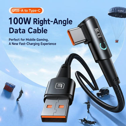 Toocki 100W USB to Type-C Right-Angle Aluminum Alloy Fast Charging Data Cable, 0.25m, 2m, 3m