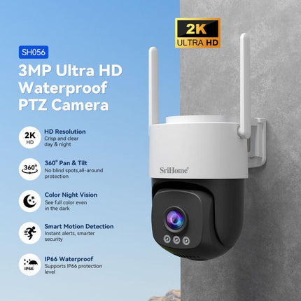 SriHome SH056 3MP Outdoor AI Auto-Tracking Wireless WiFi Security Camera, EU Plug, US Plug, UK Plug, AU Plug