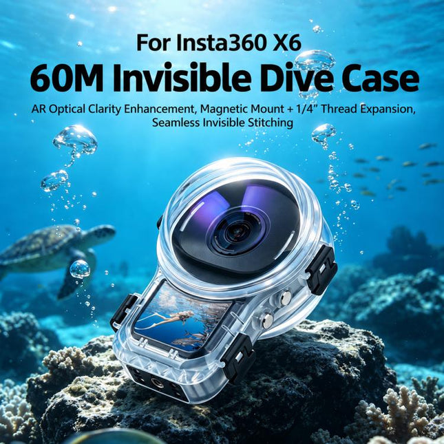 Invisible Dive Housing 60m Waterproof Case with Dedicated Lens & Magnetic Base, For Insta360 X6 Magnetic Base