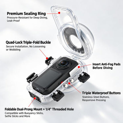 Invisible Dive Housing 60m Waterproof Case with Dedicated Lens & Magnetic Base, For Insta360 X6 Magnetic Base