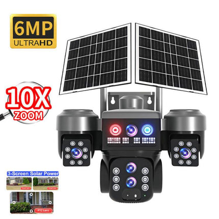 V380 Outdoor Triple-Lens Security Camera 360 PTZ Panoramic View Camera with Dual Solar Panels, 4G Version, WiFi Version