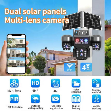 V380 Outdoor Triple-Lens Security Camera 360 PTZ Panoramic View Camera with Dual Solar Panels, 4G Version, WiFi Version