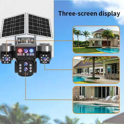 V380 Outdoor Triple-Lens Security Camera 360 PTZ Panoramic View Camera with Dual Solar Panels, 4G Version, WiFi Version