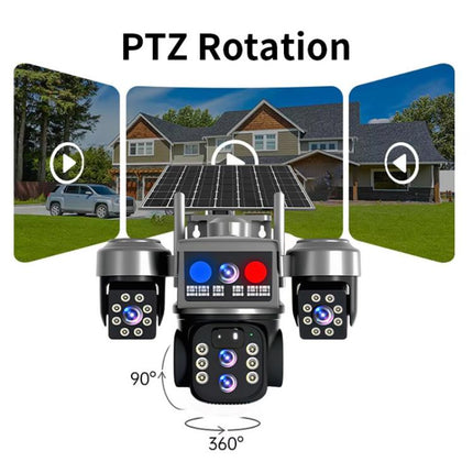 V380 Outdoor Triple-Lens Security Camera 360 PTZ Panoramic View Camera with Dual Solar Panels, 4G Version, WiFi Version