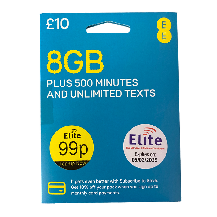 EE Pay As You Go Sim Card - £10 Subscription Pack