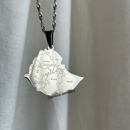 Ethiopia Engraved Map Necklace