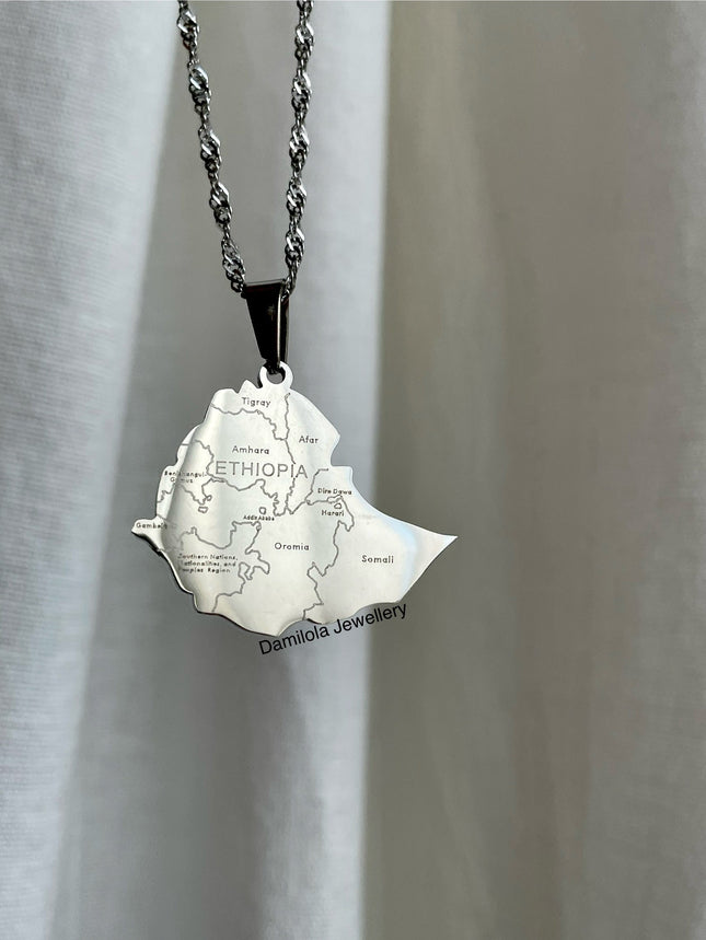 Ethiopia Engraved Map Necklace