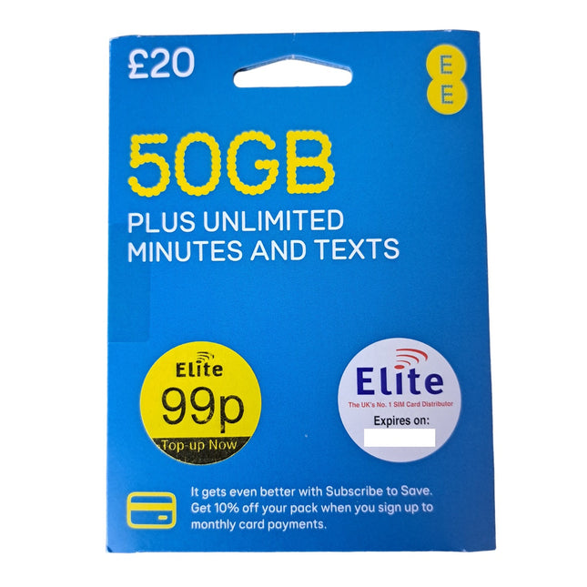 EE Pay As You Go Sim Card - £20 Subscription Pack