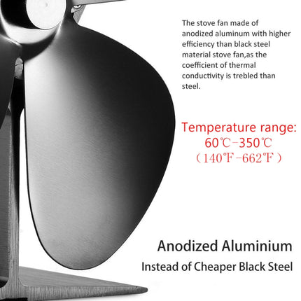 YL-105 4-Blade Aluminum Heat Powered Fireplace Stove Fan, YL-105 (Silver), YL-105(White), YL-105 (Black), YL-105 (Bronze), YL-105 (Grey), YL-105 (Gold), YL-105 (Rose Red)