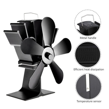 YL602 5-Blade High Temperature Metal Heat Powered Fireplace Stove Fan, YL602 (Bronze), YL602 (Grey), YL602 (Gold), YL602 (Rose Red), YL602 (Silver), YL602 (Black)