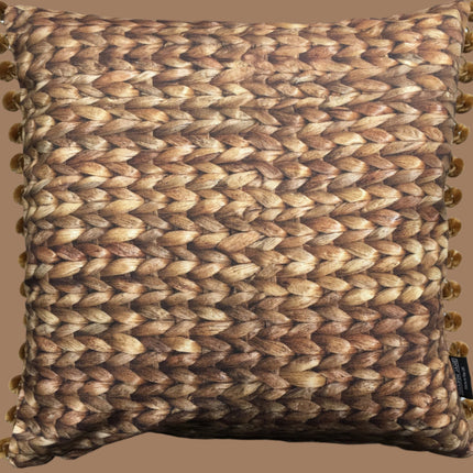 Water Hyacinth Print Cushion + Velvet Pom Poms