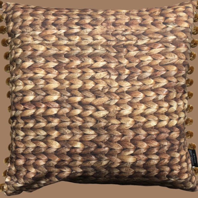 Water Hyacinth Print Cushion + Velvet Pom Poms