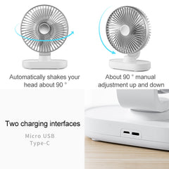 D77 4W Micro USB & USB-C / Type-C Rechargeable Portable Four-speed Adjustable Automatic Head Shaking Desktop Fan, Micro USB & USB-C / Type-C