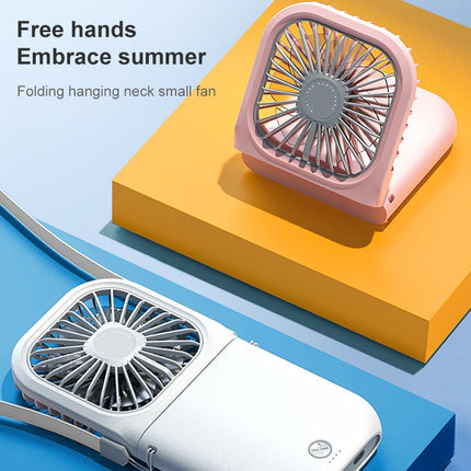 F20 Electroplating Handheld Fan Portable Desktop Folding Mute USB Hanging Neck Fan, F20 (Pink), F20 (Green), F20 (Blue), F20 (White)
