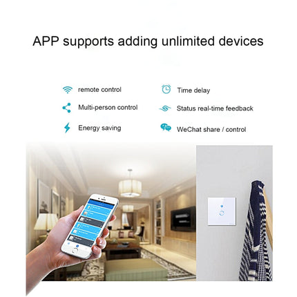 Sonoff  Touch 86mm 1 Gang Tempered Glass Panel Wall Switch Smart Home Light Touch Switch, Compatible with Alexa and Google Home, AC 90V-250V 400W 2A, 86mm