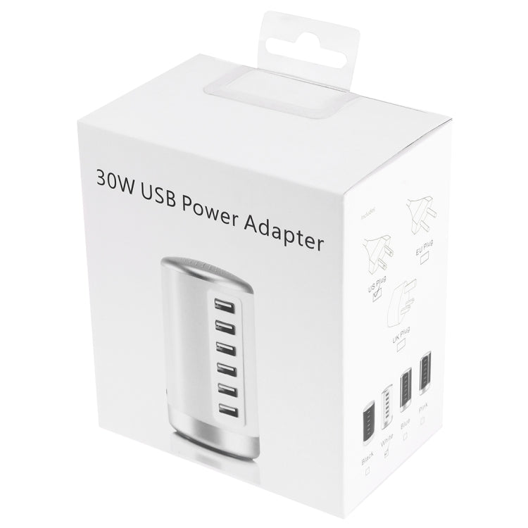 XLD4 30W 6-USB Ports Charger Station Power Adapter AC100-240V, US Plug