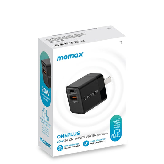 MOMAX UM36 PD 20W USB-C / Type-C + USB Fast Charger Power Adapter, CN Plug, UM36