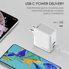 LDNIO A4403C 30W PD + Auto-id Foldable Fast Travel Charger with 1m USB-C / Type-C Cable, AU Plug, with Type-C Cable, 30W with Type-C Cable