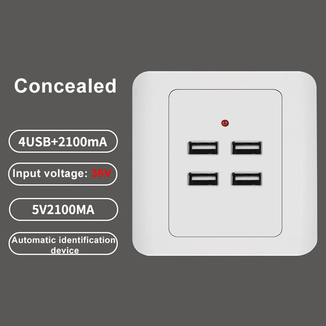 5V 3.1A 4 Ports USB Wall Charger Adapter Dock Station Socket Power Panel, 36V input