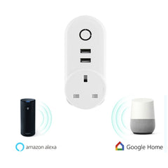 SA-002 2 USB Ports + 1 EU Socket WiFi Smart Power Plug Socket, Compatible with Alexa and Google Home, AC 110V-230V, EU Plug, UK Plug, US Plug