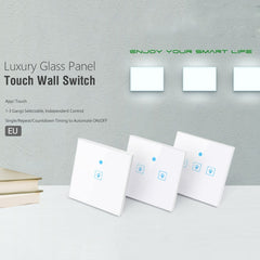 WS-EU-03 EWeLink APP & Touch Control 2A 3 Gangs Tempered Glass Panel Smart Wall Switch, AC 90V-250V, EU Plug, 3 Gangs