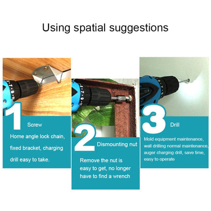 VOTO 12V Stepless Speed Regulation Rechargeable Hand Drill Set Electric Drill Power Tools with LED Light, AC 220V, US Plug, Random Color Delivery