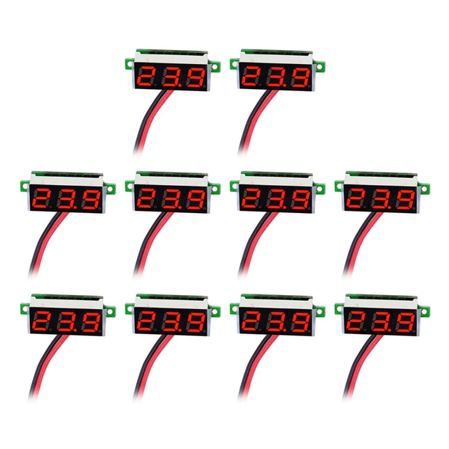 10 PCS 0.36 inch 2 Wires Digital Voltage Meter, Color Light Display, Measure Voltage: DC 2.5-30V