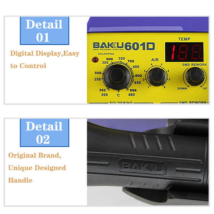 BAKU BK-601D AC 110V LED Display 2 in 1 Hot Air Gun Soldering Iron Soldering Station, BK-601D AC 110V