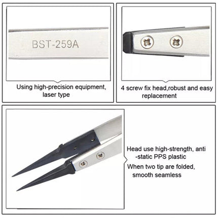 BEST BST-259A  Stainless Steel Snti Static Tweezer, BST-259A