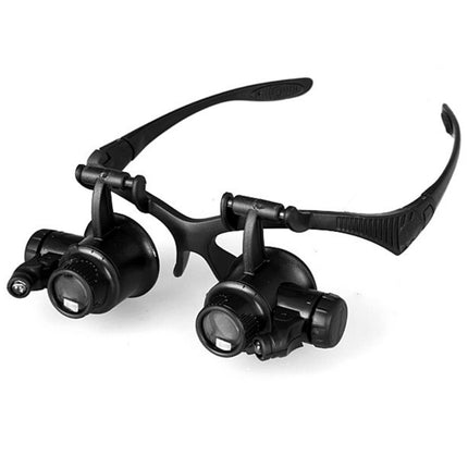 10X 15X 20X 25X Double Eye Glasses Lens Jeweler Watch Repair Head Magnifier with 2 LED Lights(Black), 10X/15X/20X/25X