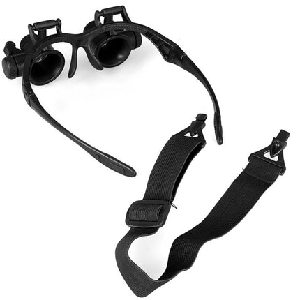 10X 15X 20X 25X Double Eye Glasses Lens Jeweler Watch Repair Head Magnifier with 2 LED Lights(Black), 10X/15X/20X/25X