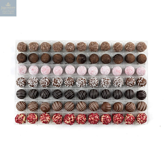 English Truffle Selection - milk caramel, dark rum, pink gin, milk prosecco, dark cappuccino, milk orange, white champagne