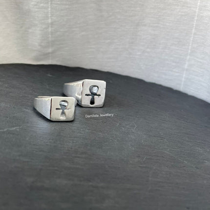 PURE Ankh Chunky Signet Ring - 925 Silver/Gold