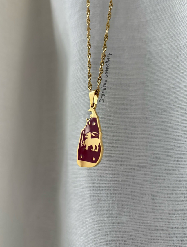 Sri Lanka Flag Map Necklace - Gold