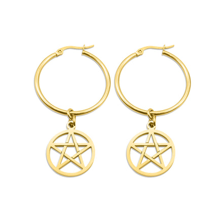Gold Pentacle Hoop Earrings